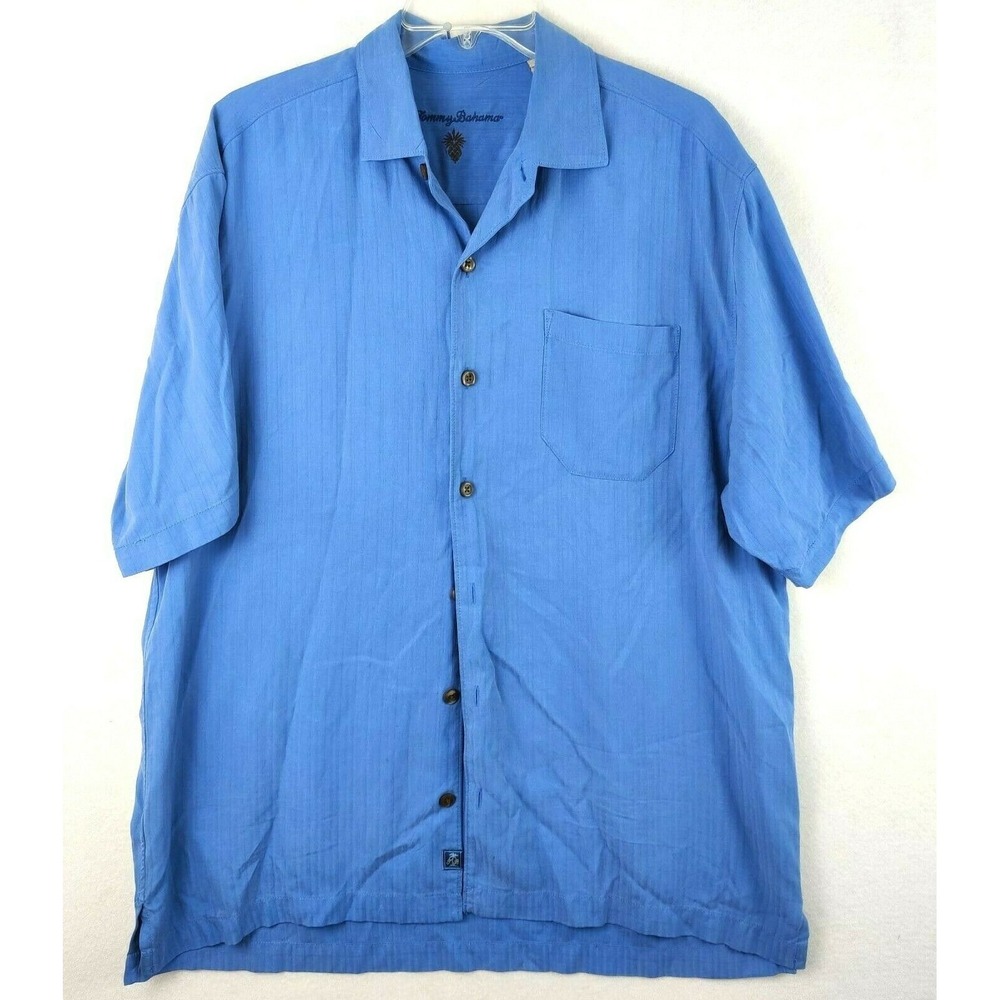 Tommy Bahama Men's Large 100% Silk Casual Button Up Shirt Blue Size L‎